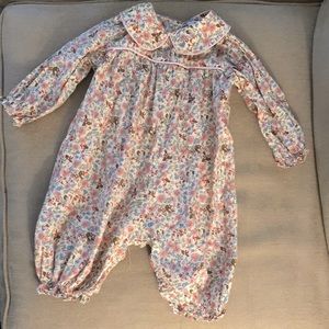 Smockingbird pink liberty floral Longall romper